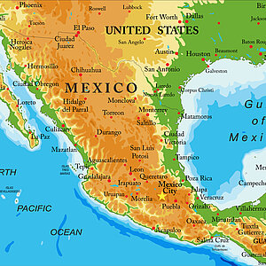 Landkartenausschnitt, der Mexiko zeigt