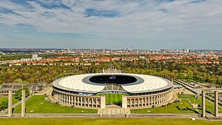 An aerial view of the Berlin Olympic Centre from above.
