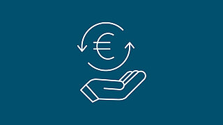 Icon aufgehaltene Hand, in die ein Euro-Zeichen fällt