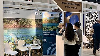 Conversations between participants and exhibitors at the IUCN Congress.