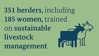 Graphic with text: 351 herders, including 185 women, were trained in sustainable livestock management