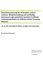 Cover "Zusammenfassung der Zwischenevaluation “Growing Greener: Restoration and sustainable agropastoral systems in open arid landscapes across Southern Africa (Growing Greener)""