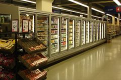 Racks and cooling units in a supermarket