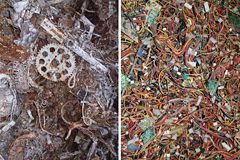 Rusty metals on the left, colorful cables on the right