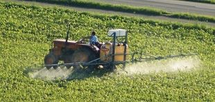 Tractor is fertilizing a field
