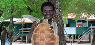 Henry Kaniki is manager of the marine protected area and supports the protection of the hawksbill sea turtles; Photo: Henry Kaniki