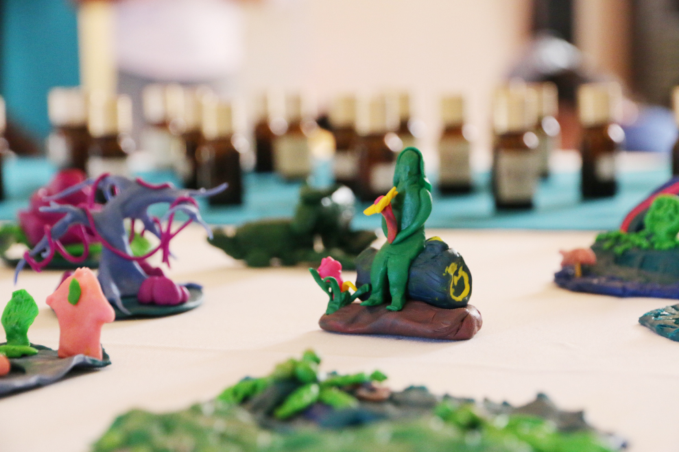 Sculptures made out of clay and climate change perfume (in the background); photo: © Catherine Sarah Young