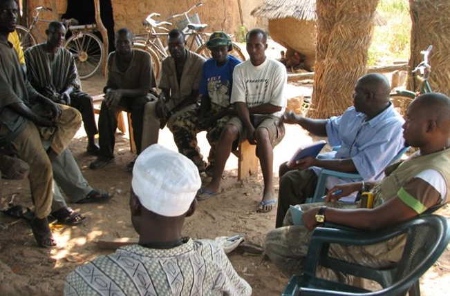 Community leaders in Kulonso, Ghana, taking part in a discussion to understand the local benefits of REDD+; picture: Rebecca Asare, Forest Trends.