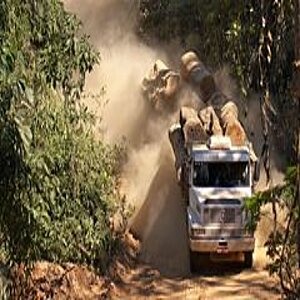 Truck driving through forest