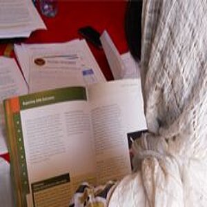 A young female student is learning.